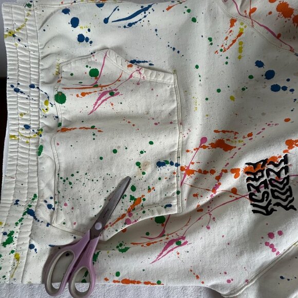 Teddy Fresh Womens XS Paint Splatter Hoodie White Multicolor Pullover Pockets - Picture 4 of 11